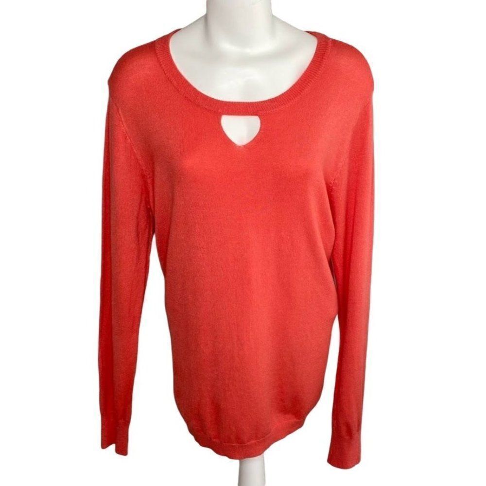 ONE A Tunic Sweater Top‎ Women's LARGE Coral Orange Tunic Drop Keyhole-Neck Soft